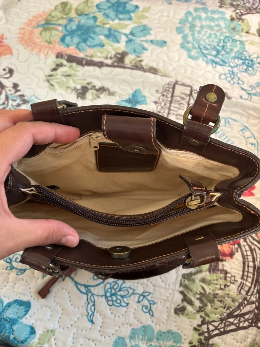 Fossil Brown Woven Tote with Dark Leather Trim